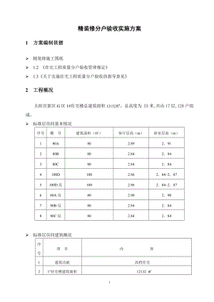 精装修分户验收方案(验收计划验收内容验收数量验收标准验收表格)_secret.docx