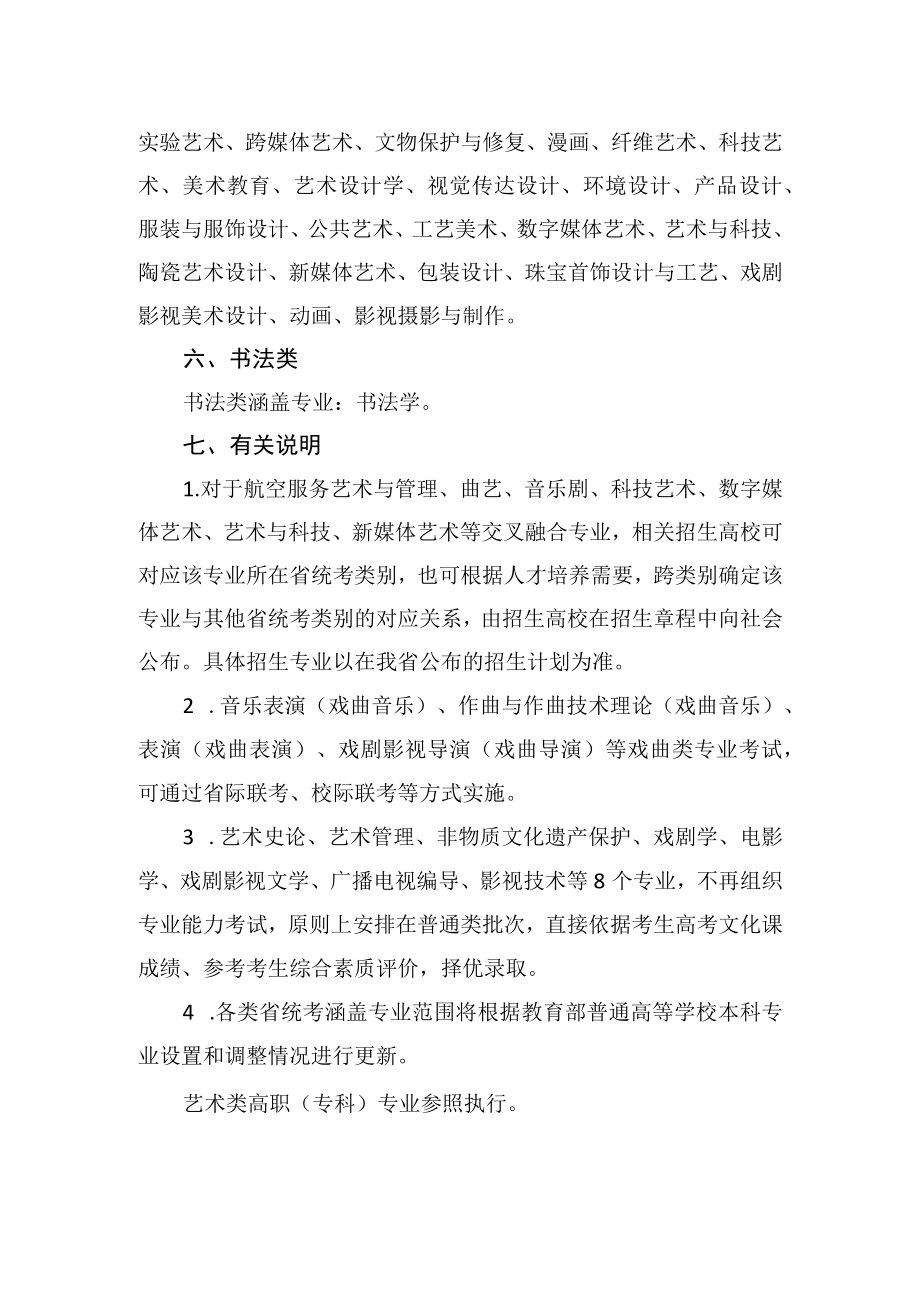 2024年江苏省普通高校招生艺术类专业省统考涵盖专业范围.docx_第2页