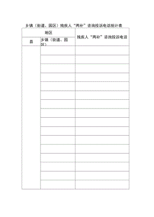 乡镇（街道、园区）残疾人“两补”咨询投诉电话统计表.docx