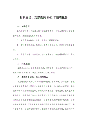 村副主任、支部委员2022年述职报告.docx