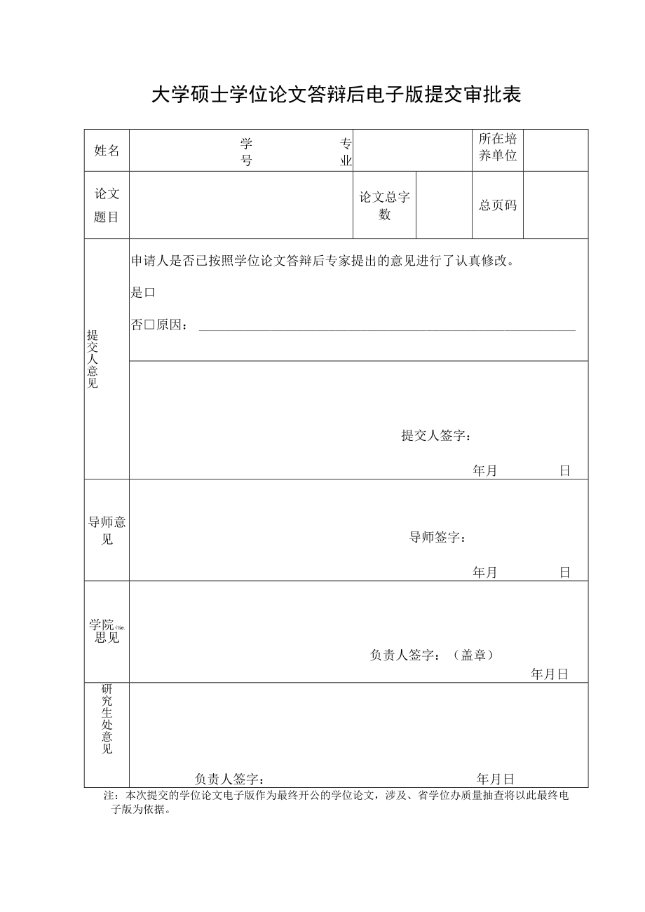 大学硕士学位论文答辩后电子版提交审批表.docx_第1页