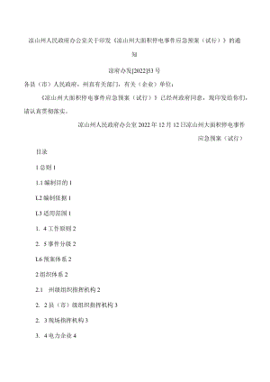 凉山州人民政府办公室关于印发《凉山州大面积停电事件应急预案(试行)》的通知.docx