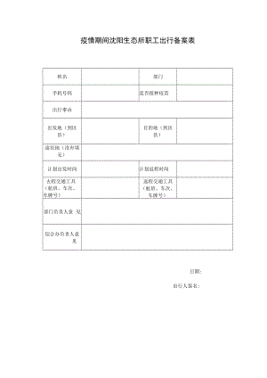 疫情期间沈阳生态所职工出行备案表.docx