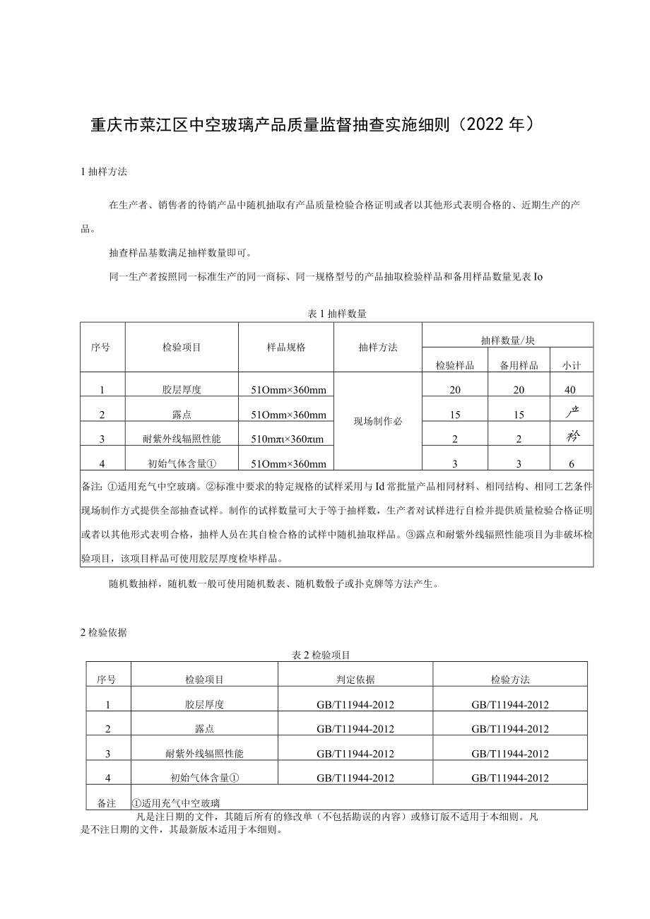 重庆市綦江区中空玻璃产品质量监督抽查实施细则2022年.docx_第1页