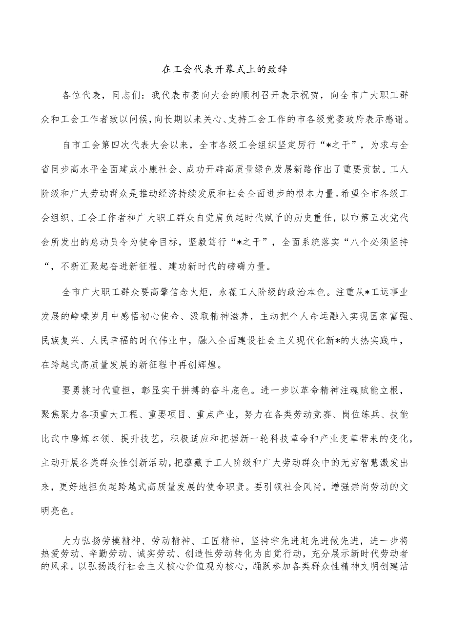 在工会代表开幕式上的致辞.docx_第1页