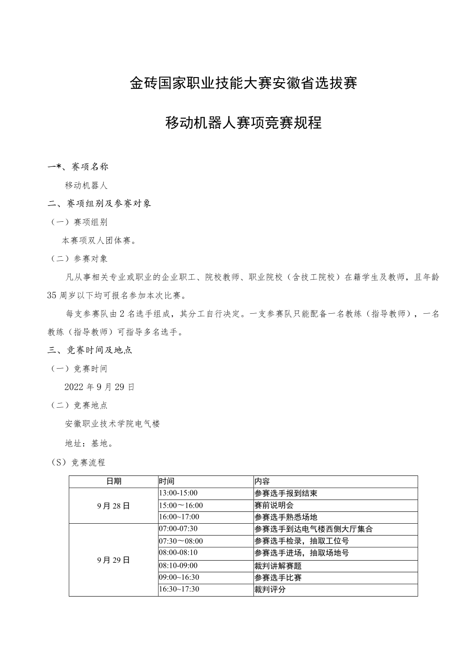 金砖国家职业技能大赛安徽省选拔赛移动机器人赛项竞赛规程.docx_第1页