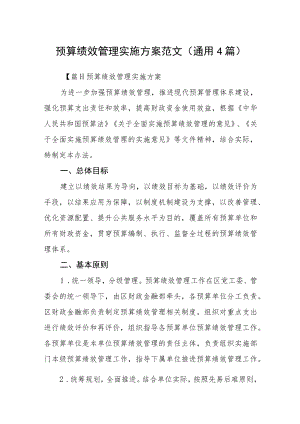 预算绩效管理实施方案范文(通用4篇).docx