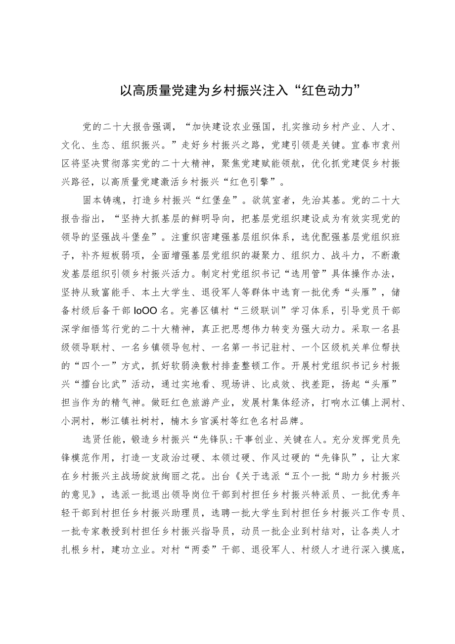 以高质量党建为乡村振兴注入“红色动力”.docx_第1页