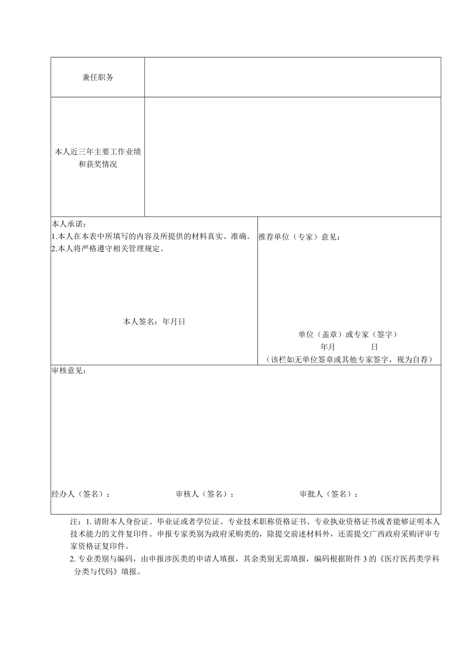 广西壮族自治区医疗保障局评审专家申请表、承诺书、医疗医药类学科分类与代码.docx_第2页