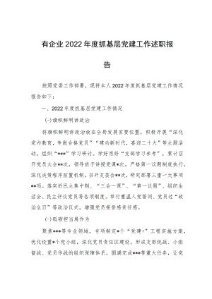 国有企业2022年度抓基层党建工作述职报告.docx