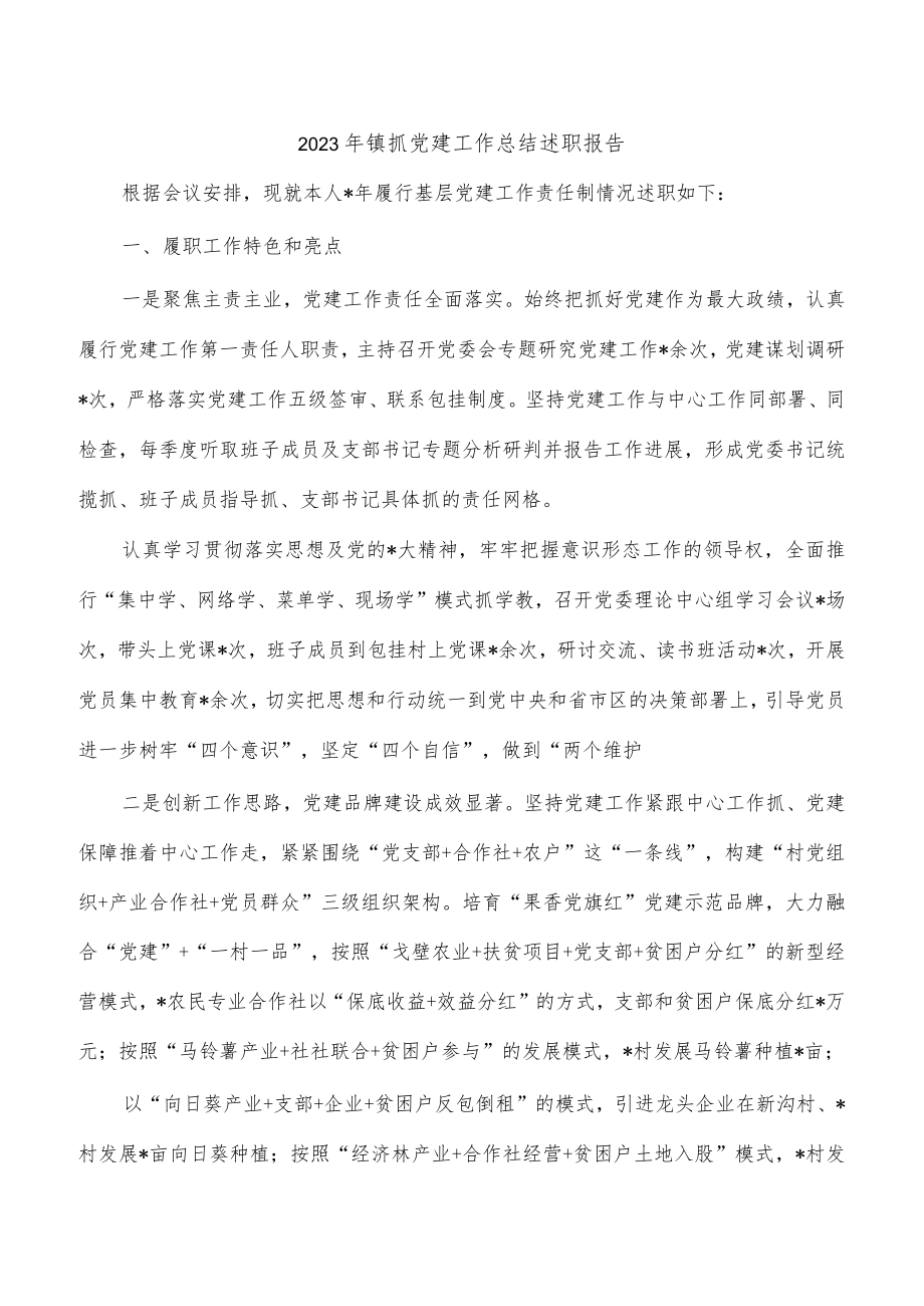 2023年镇抓党建工作总结述职报告.docx_第1页