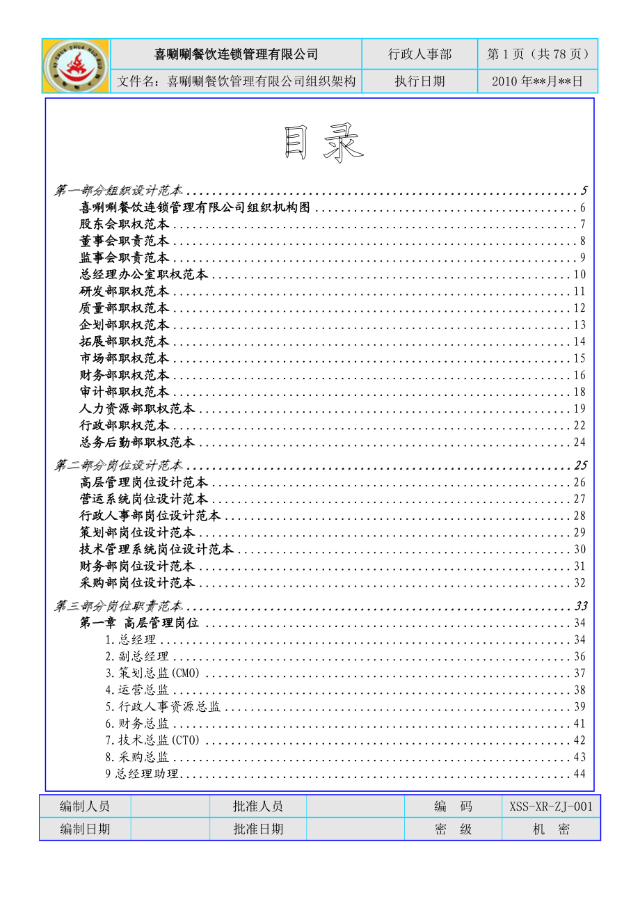 餐饮连锁管理有限公司组织架构培训资料.docx_第1页