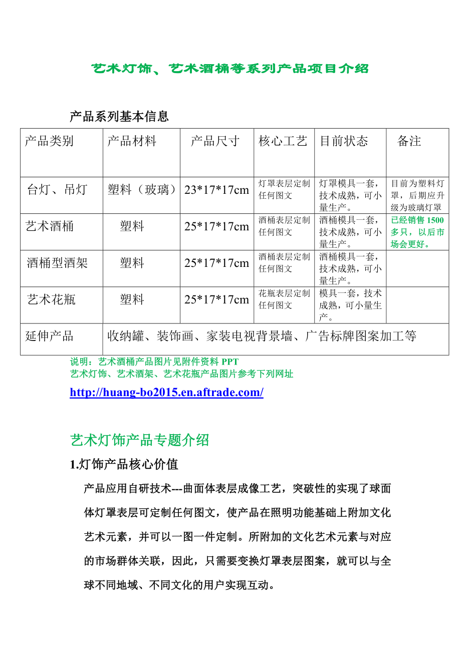 艺术灯饰艺术酒桶等产品融资说明书商业计划书(DOC14页).doc_第1页