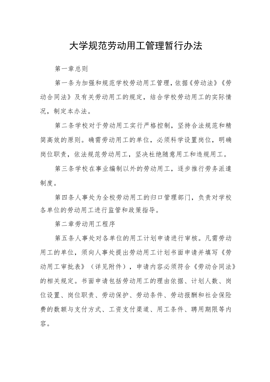 大学规范劳动用工管理暂行办法.docx_第1页