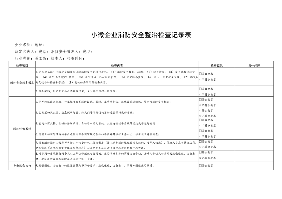 小微企业消防安全整治检查记录表.docx_第1页