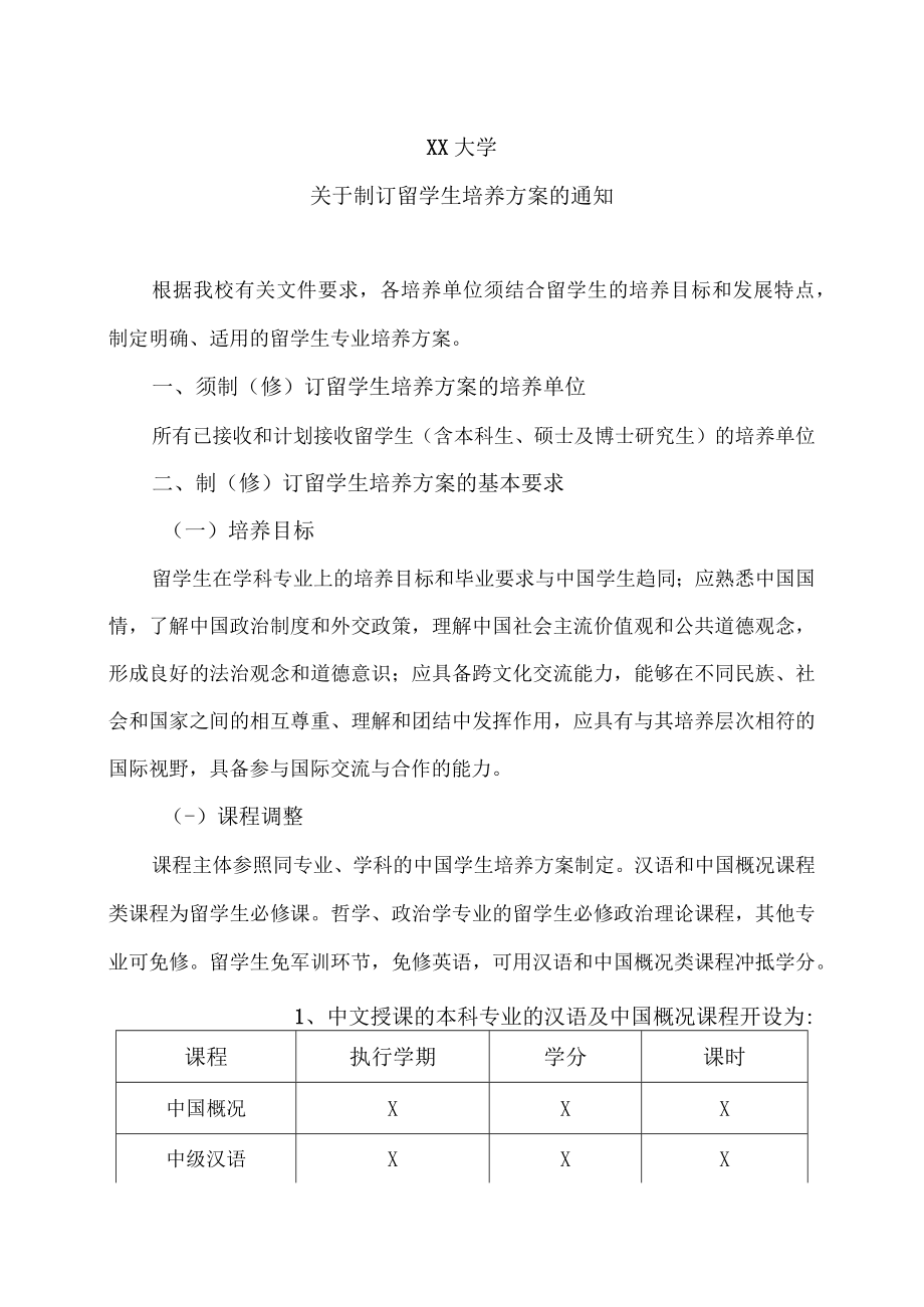 XX大学关于制订留学生培养方案的通知.docx_第1页