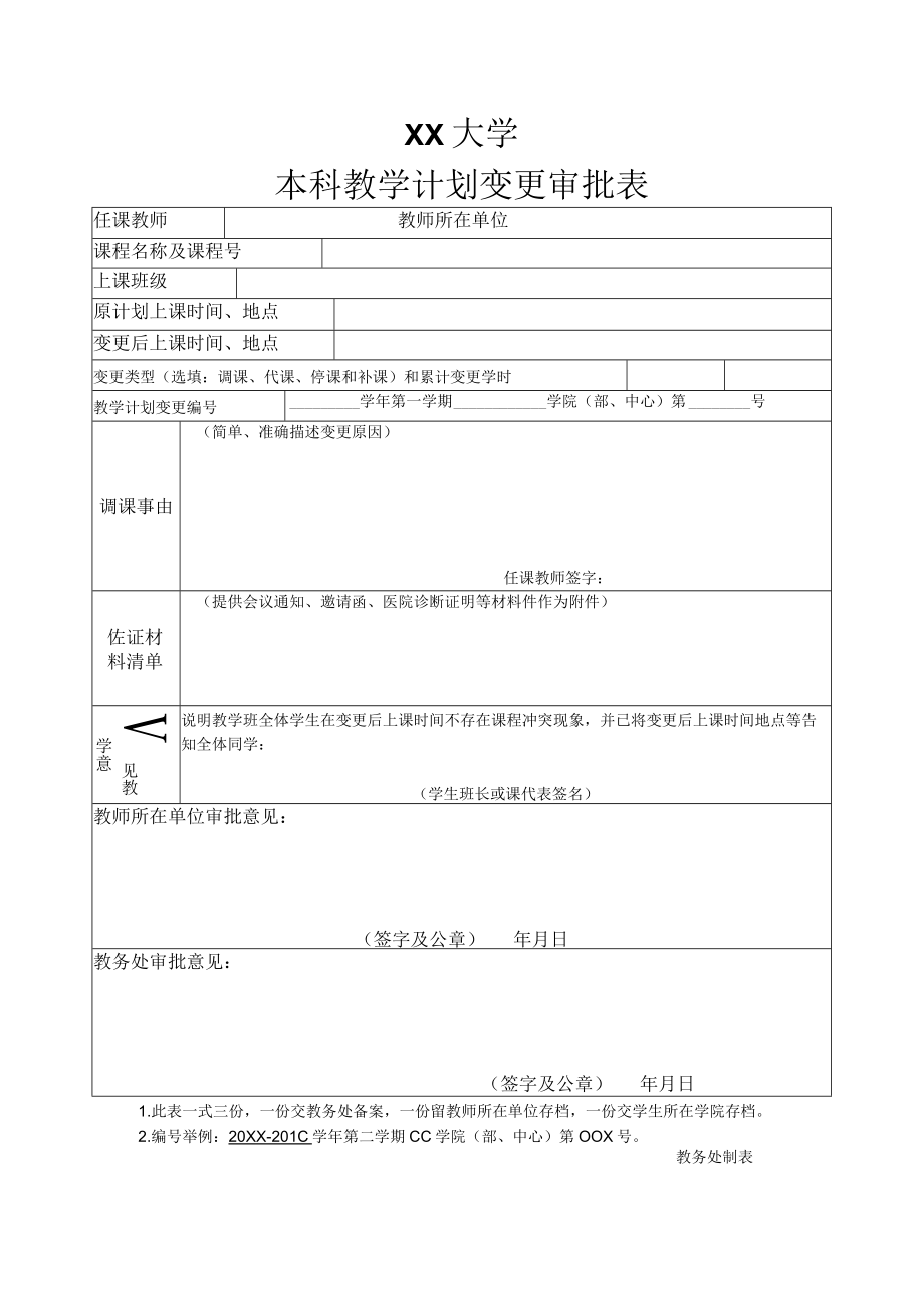 XX大学本科教学计划变更审批表.docx_第1页