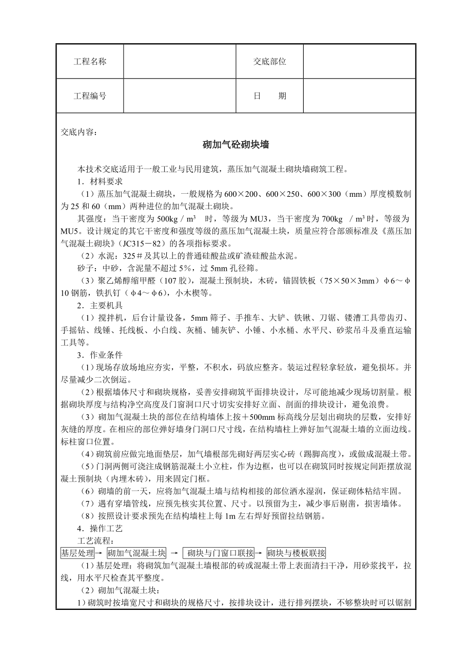 砌加气砼砌块墙技术交底.doc_第1页