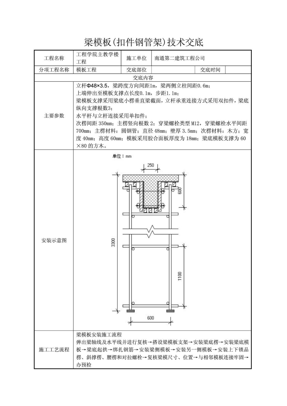 教学楼梁模板(扣件钢管架)技术交底.doc_第2页