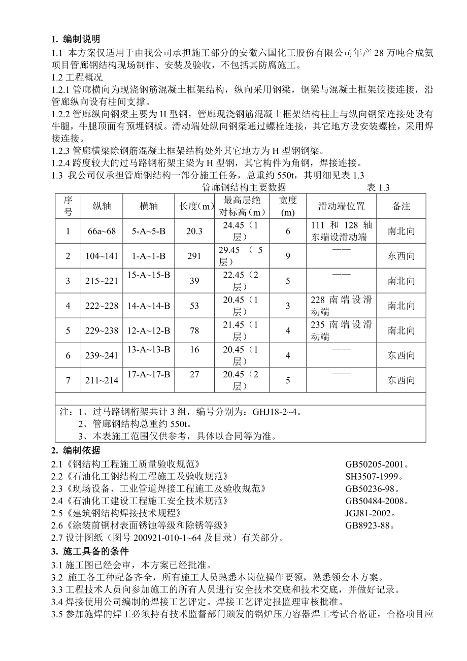 安徽某化工项目管廊钢结构制作安装施工方案.doc_第3页