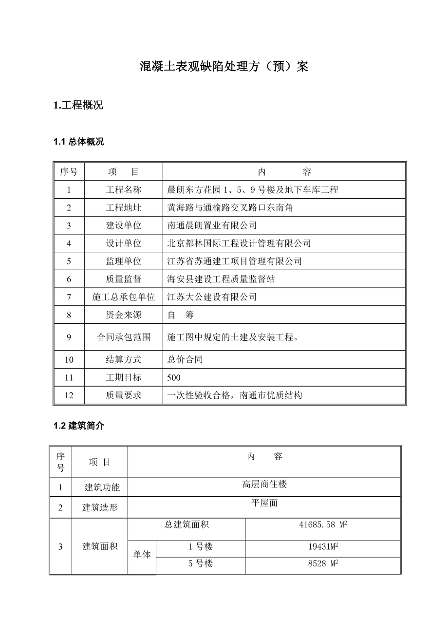 江苏某小区高层商住楼及地下车库工程砼表观缺陷处理方案.doc_第3页