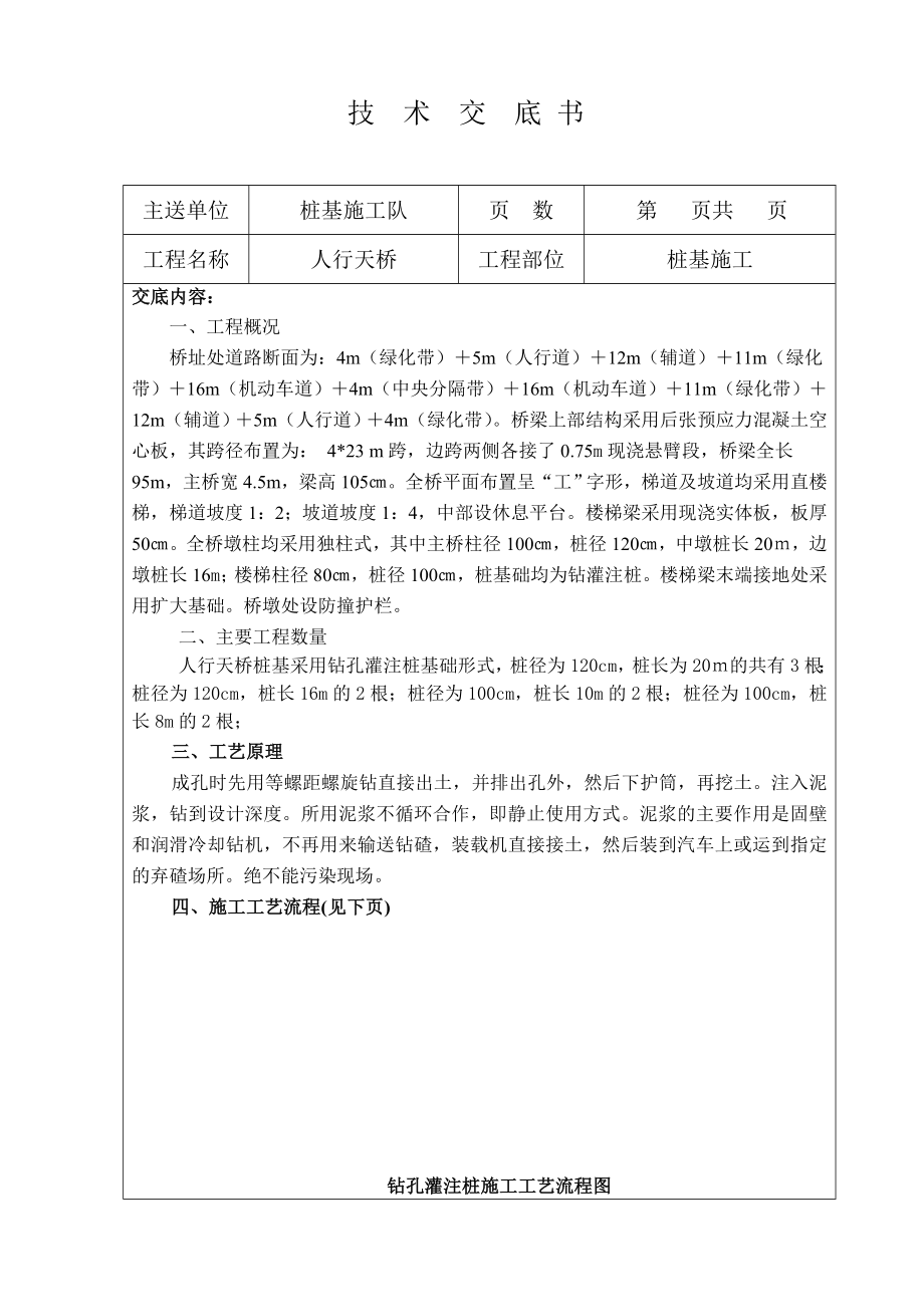 人行天桥桩基施工技术交底书(钻孔灌注桩).doc_第1页