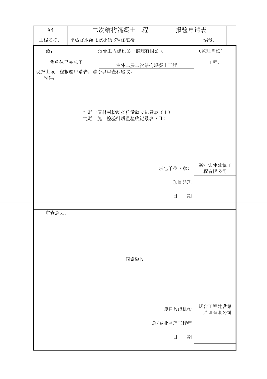 山东某小区住宅楼二次结构混凝土工程报验申请表.doc_第2页