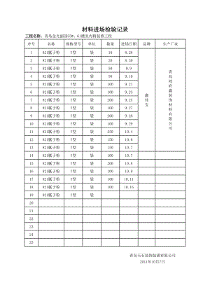 山东某小区住宅楼室内精装修工程材料进场记录.xls