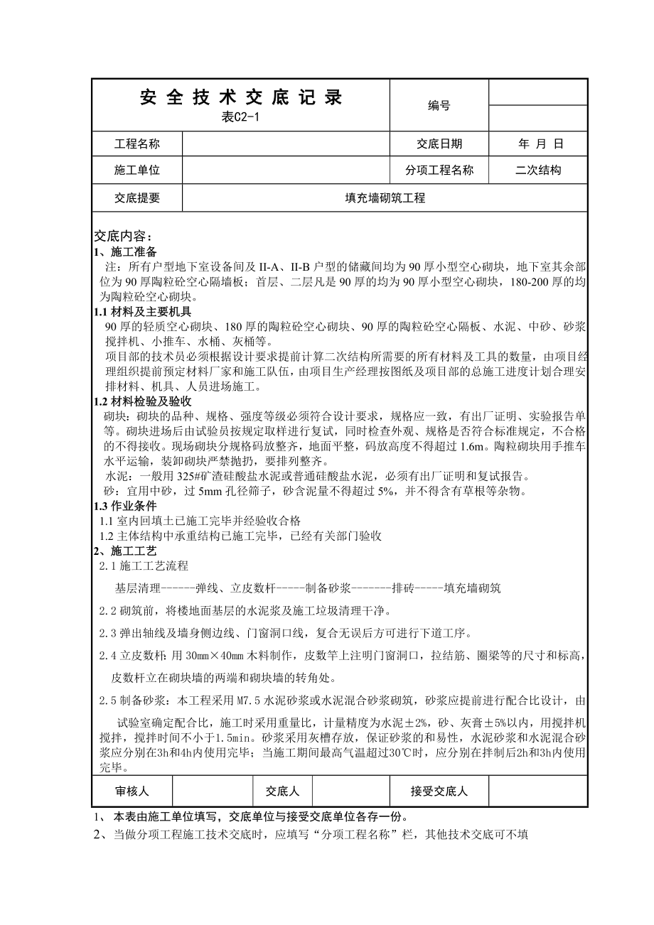 填充墙砌筑技术交底1.doc_第1页