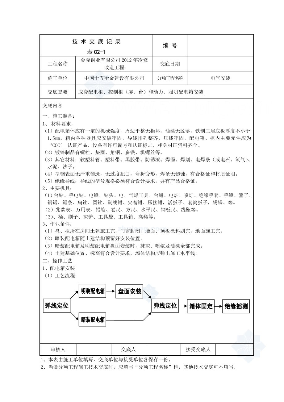 冷修改造工程电气安装技术交底（内容丰富）.doc_第1页