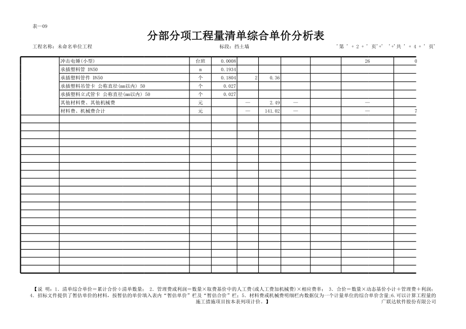 挡土墙分部分项工程量清单综合单价分析表.xls_第2页