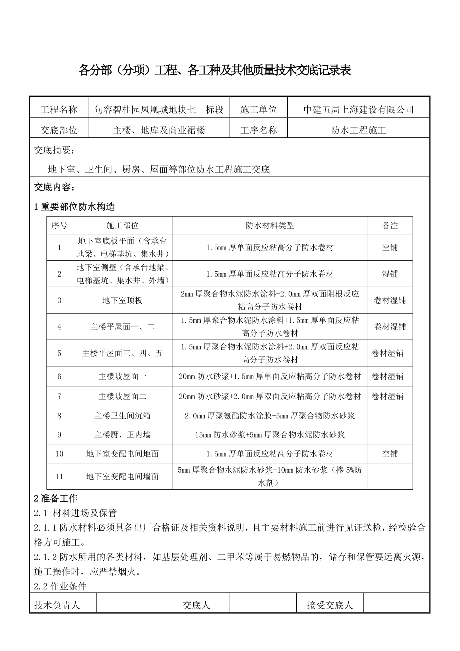 商住楼项目防水工程施工技术交底（详图丰富）.doc_第1页