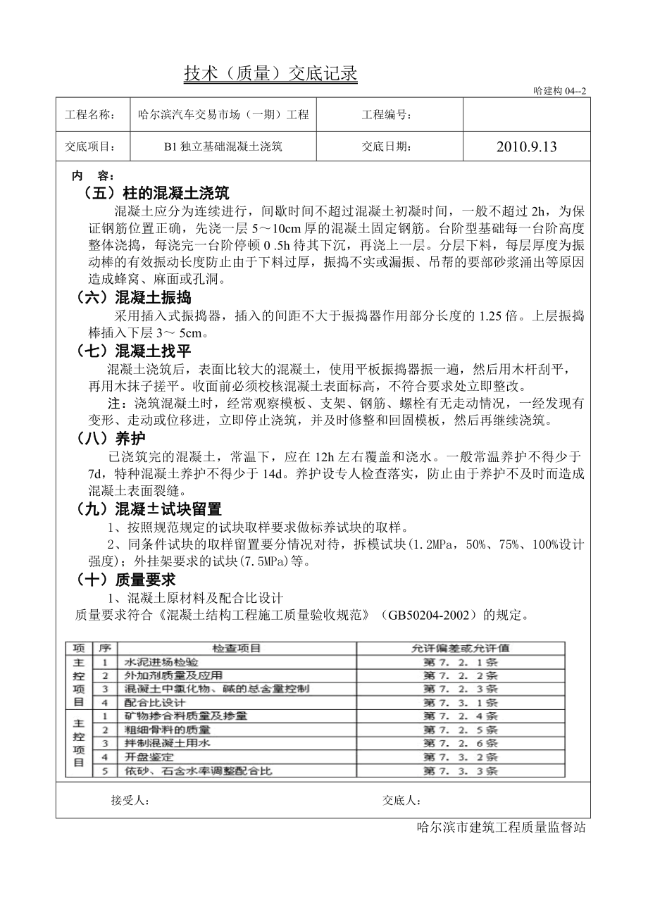 汽车市场B1独立基础混凝土浇筑技术交底.doc_第3页