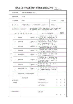 某公路中桥工程混凝土(原材料及配合比)检验批质量验收记录表.doc