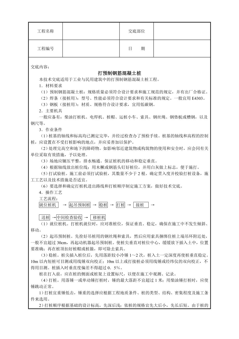 打预制钢筋混凝土桩技术交底.doc_第1页