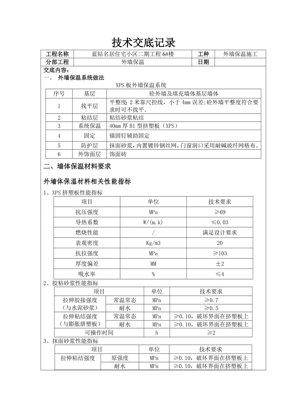 住宅小区XPS板外墙保温系统技术交底.doc_第1页