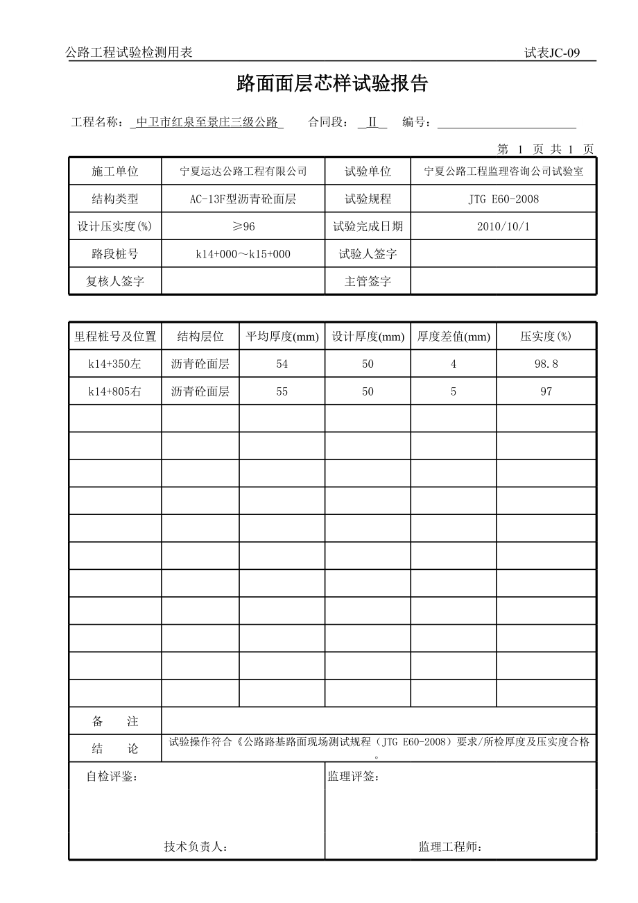 宁夏某路面桥梁项目面层沥青砼现场检测试验表格.xls_第2页