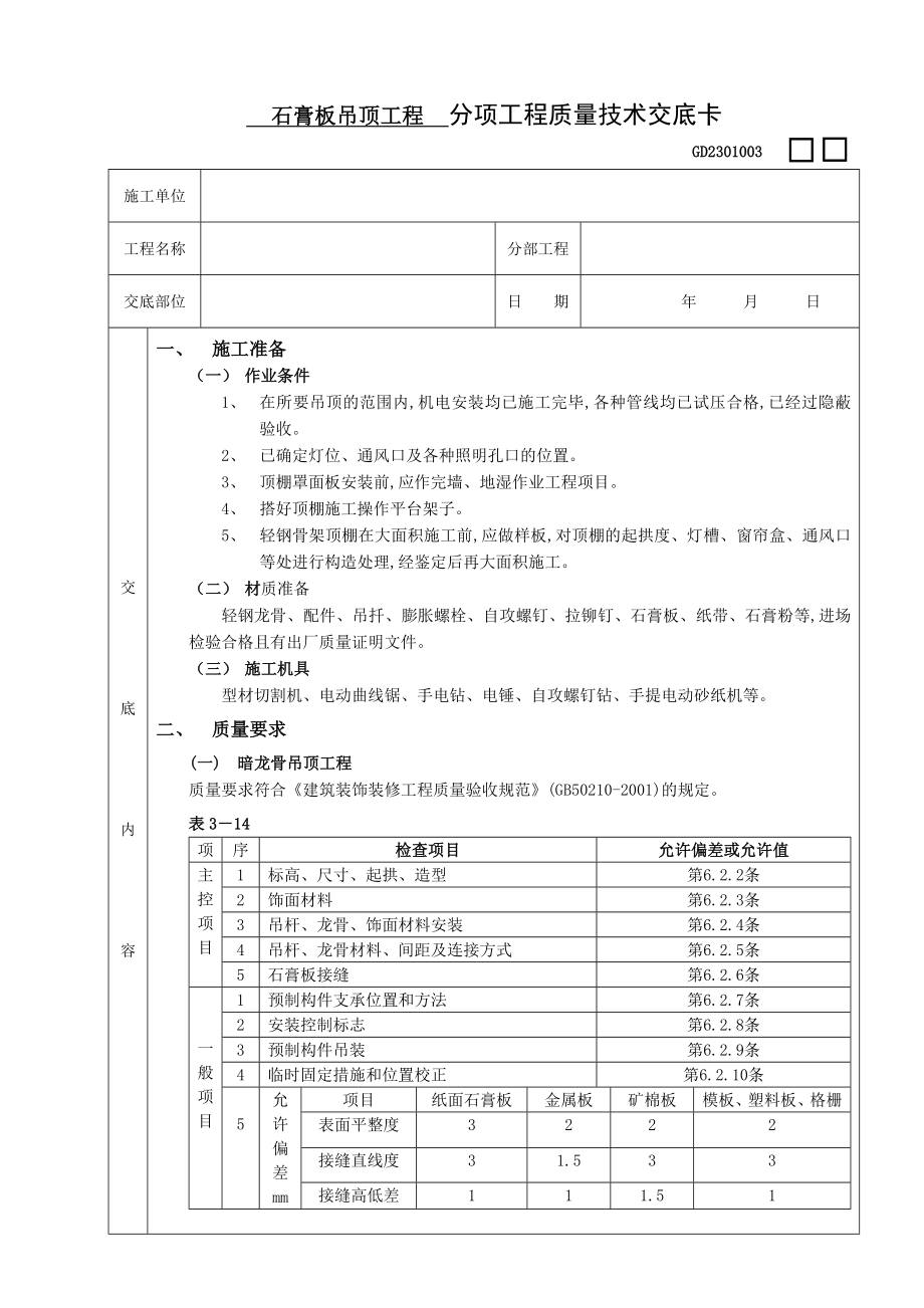 石膏板吊顶工程技术交底.doc_第1页