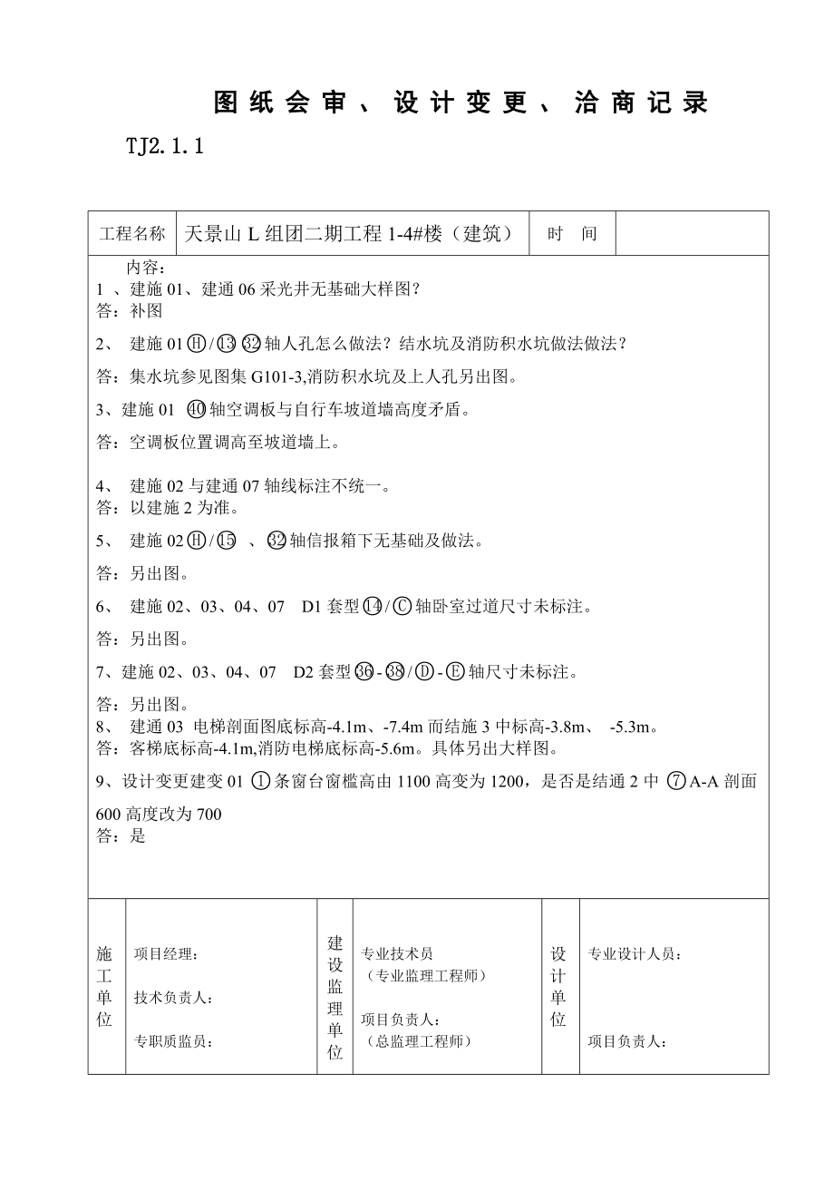 南京某住宅小区工程图纸会审记录表.doc_第1页