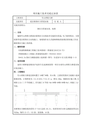 沪昆客专湖南段某道岔梁预应力管道安装技术交底.doc