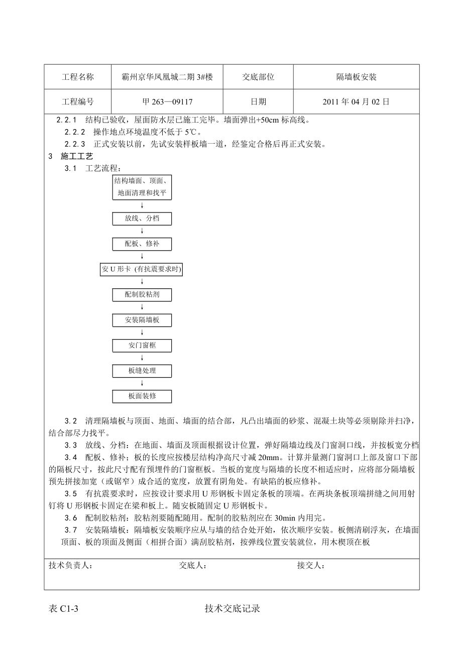 住宅楼工程（GRC）空心条板隔墙施工技术交底.doc_第2页