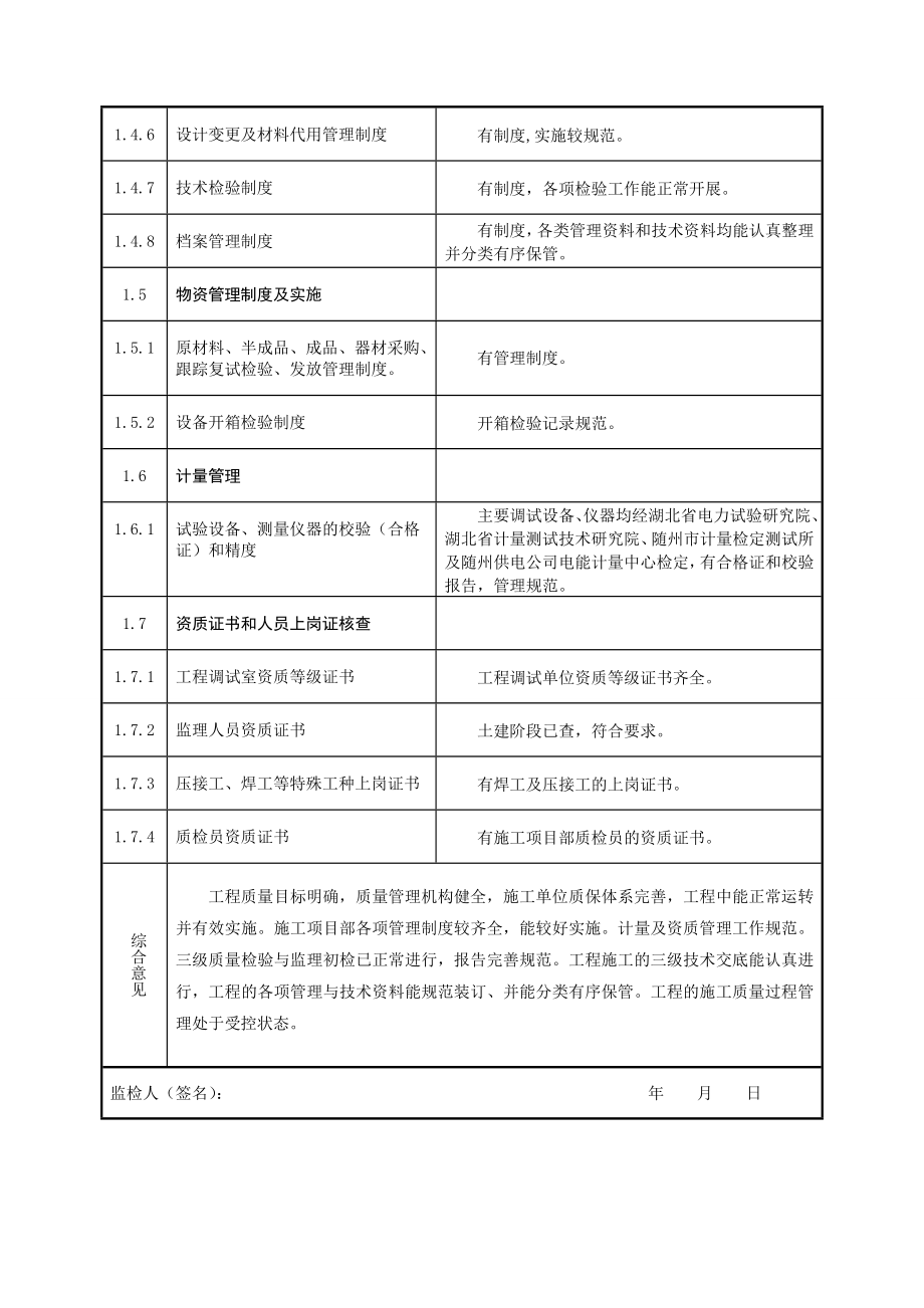 湖北某变电站投运前安装调试工程质量监督检查记录.doc_第3页