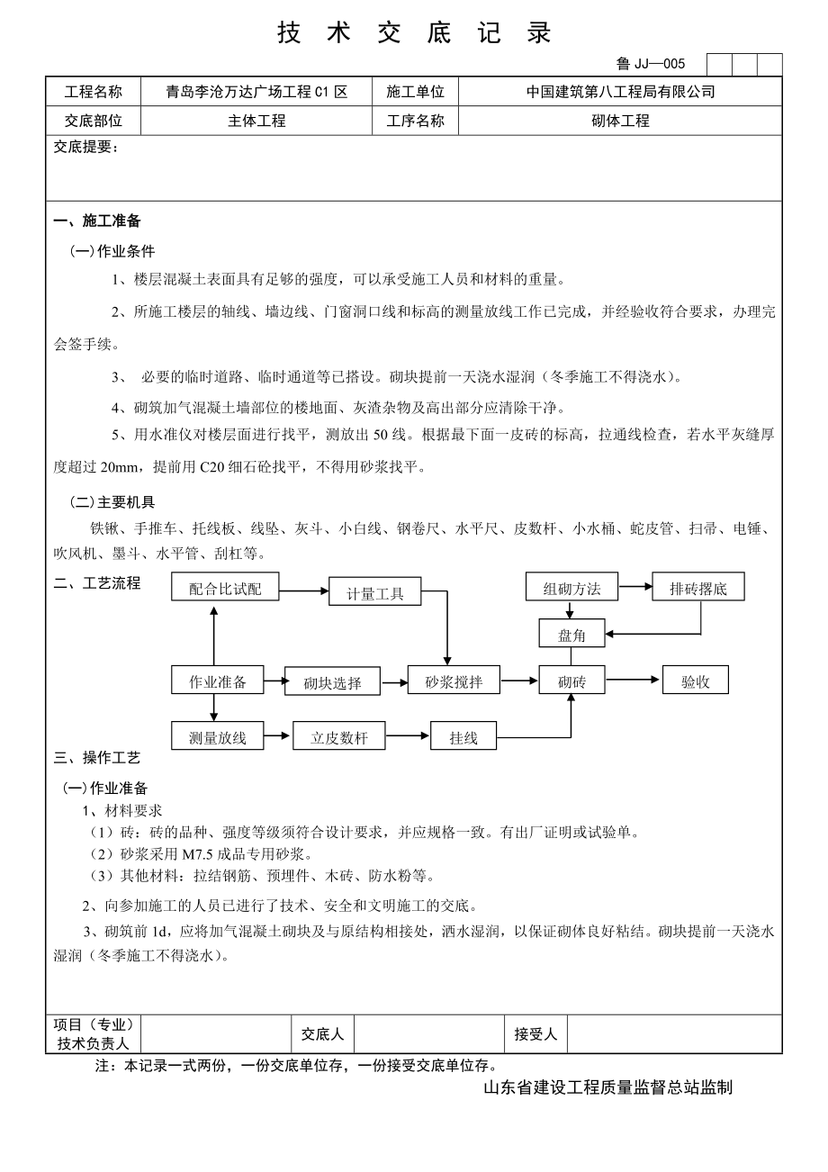 普通住宅砌筑工程技术交底.doc_第1页