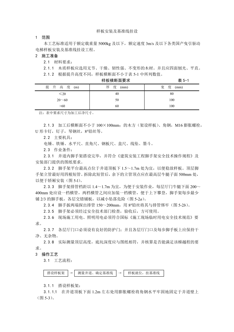 电梯样板安装及基准线挂设工艺.doc_第1页