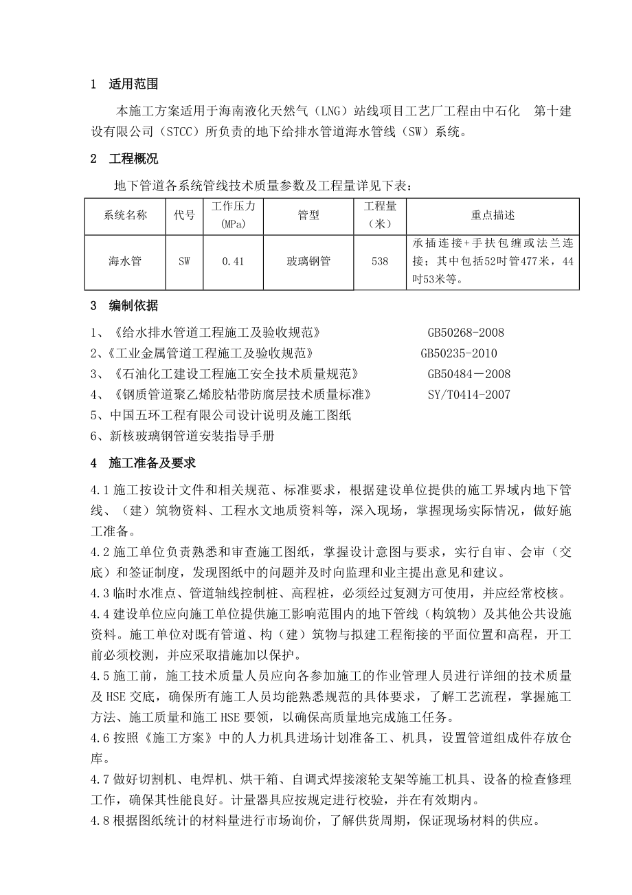 海南某LNG项目地下管道GRP管道安装施工技术方案.doc_第3页