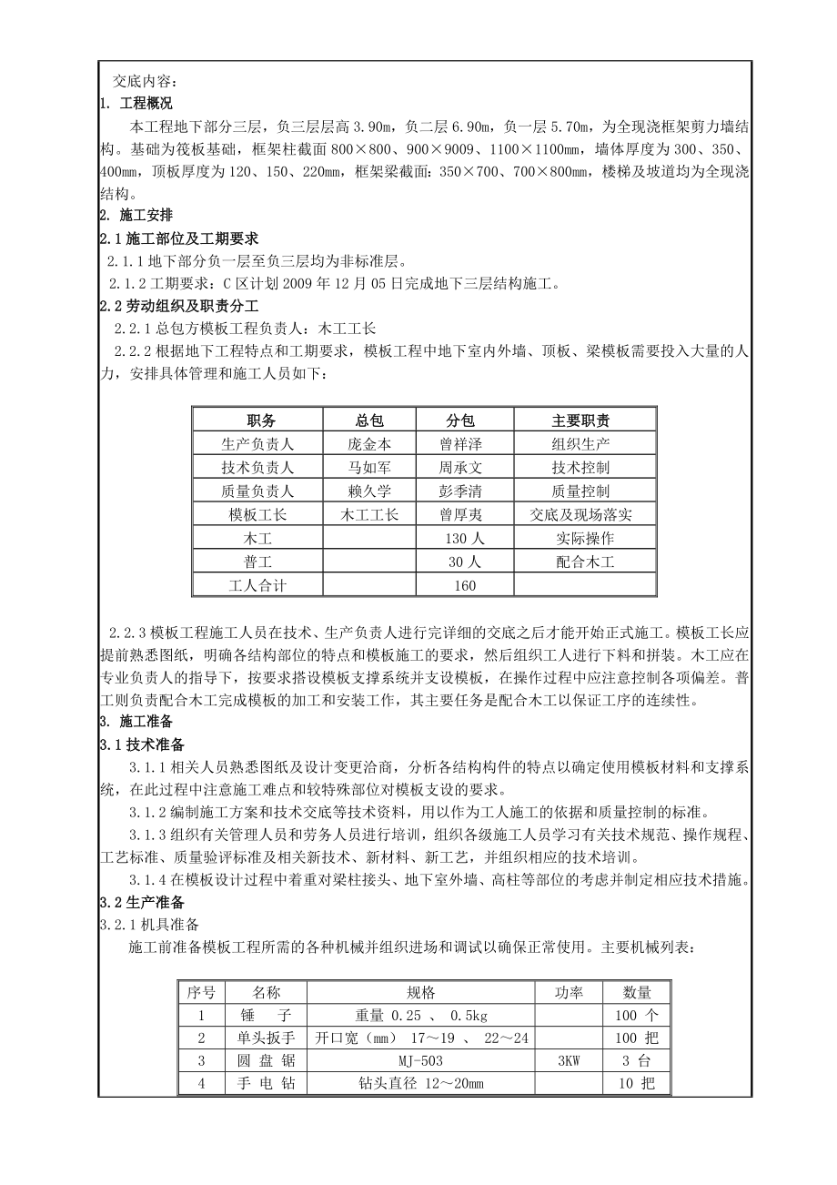 剪力墙结构地下模板技术交底.doc_第1页