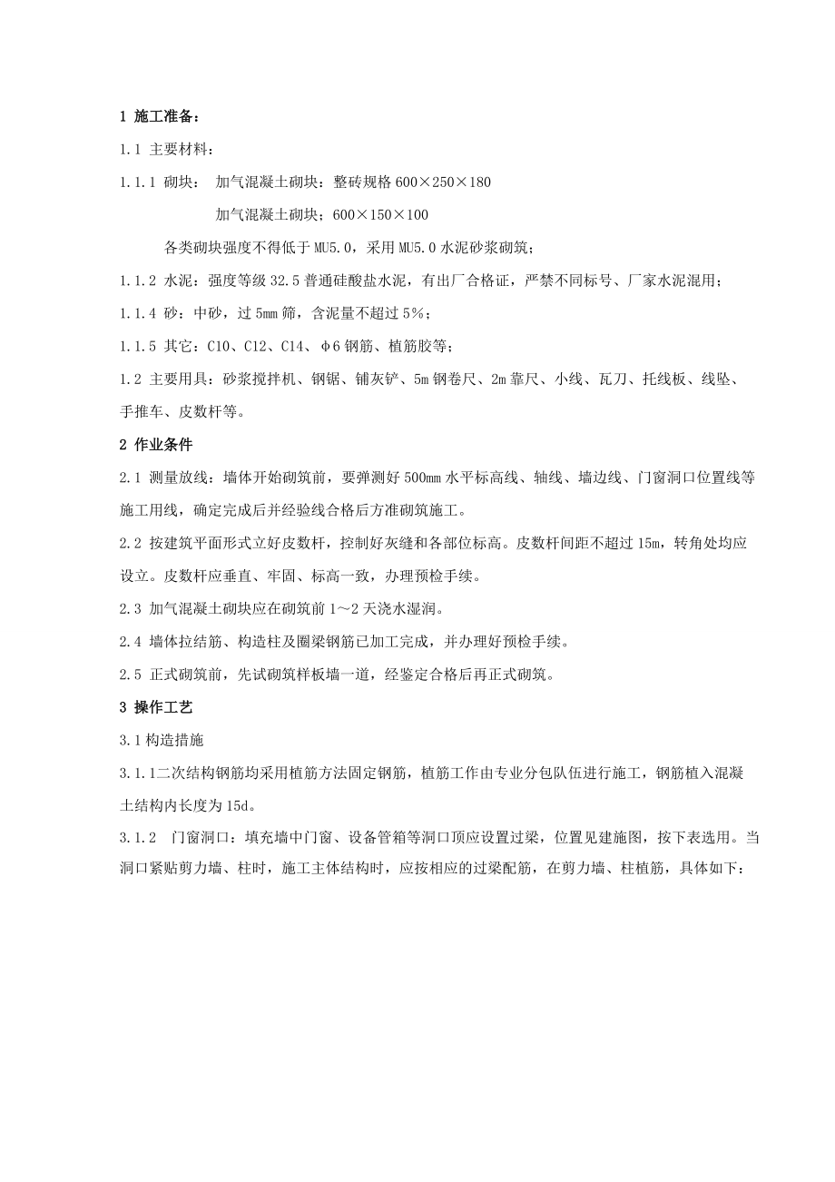 二次结构加气块砌筑技术交底.doc_第1页