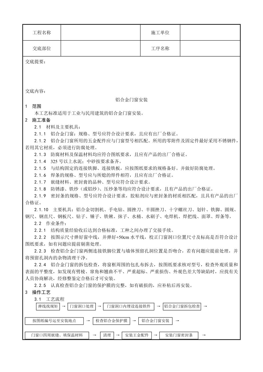 民用建筑铝合金门窗安装工艺1.doc_第1页