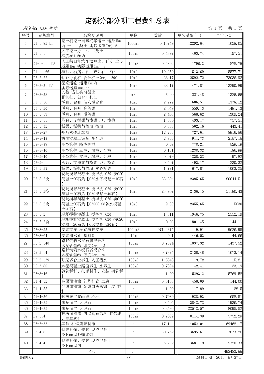 ASD小型桥梁工程预算表格.xls_第2页