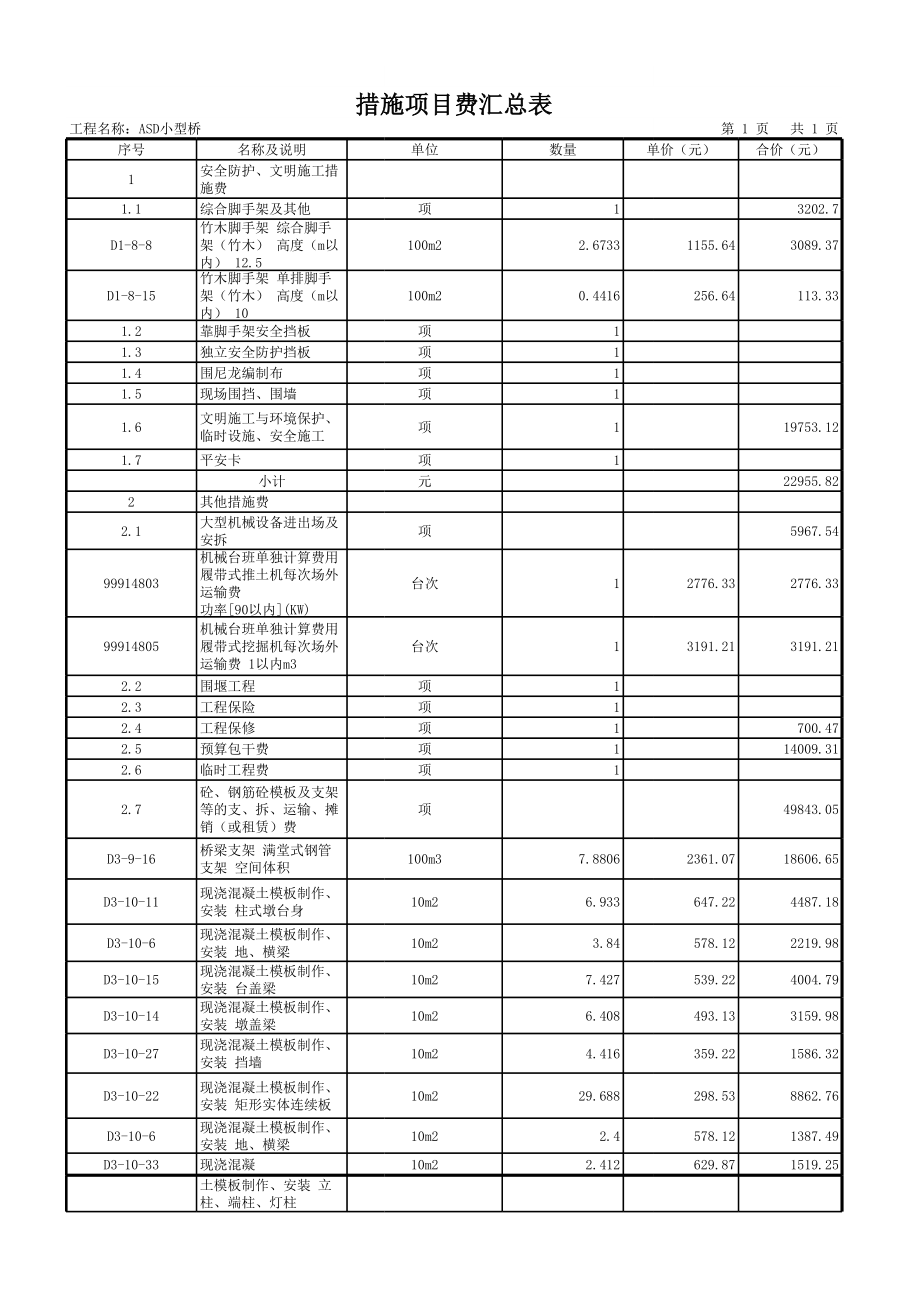 ASD小型桥梁工程预算表格.xls_第3页